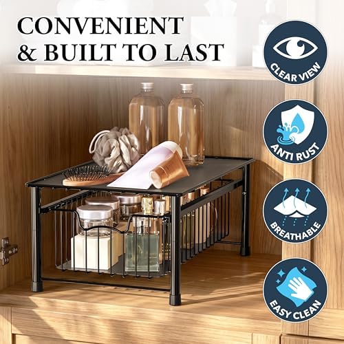 Simple Houseware Stackable Basket Drawer, Black - Image 5
