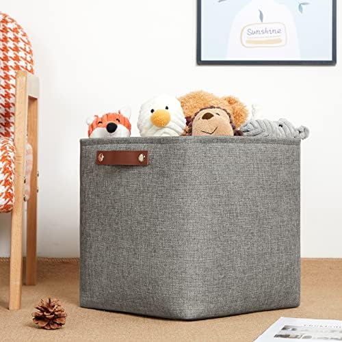 DULLEMELO 12 inch Cube Storage Bins, Large Collapsible Grey Storage Baskets for Square Cubes Organizing, Fabric Boxes Bins for Shelves Nursery Home Office Storage(4 Pack - 12" Grey) - Image 3