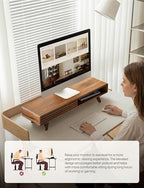 Tinamo 24" Wood Monitor Stand Riser with Sliding Door and Cable Management - Image 5
