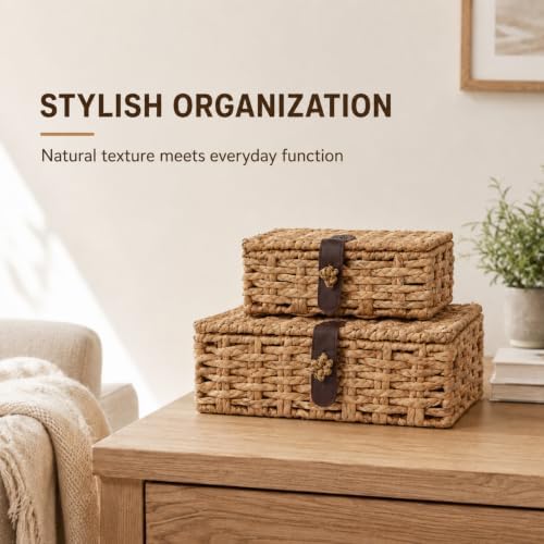 Seagrass Storage Basket with Lids, Set of 2 Wicker Storage Boxes, Natural - Image 2