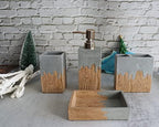 Hymmah Bathroom Accessories Set,Wooden Design Toothbrush Holder,Farmhouse Bathroom Decor,4 Pcs Resin Gift Set Apartment Necessities, Contain Toothbrush Cup,Soap Dispenser,Soap Dish,Tumbler - Image 4