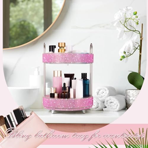 Honeydak Rotating Perfume Organizer Tray, 2 Tiers, Pearl, Pink - Image 6