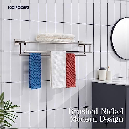 KOKOSIRI Towel Shelf with Double Towel Bars 32 Inches Bathroom Towel Rack Bath Towel Holder Wall Mounted Stainless Steel, Brushed Nickel, B6005BR-L32 - Image 6