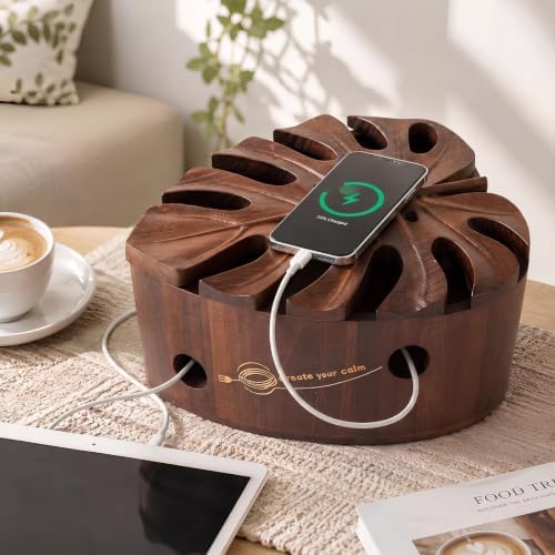 Acacia Wood Cable Management Box, Wooden Hider & Organizer for Power Strip by Unknown
