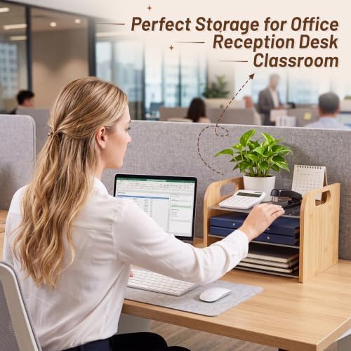 Marsui 3 Tier Desk Paper File Organizer, Bamboo & Acrylic Letter Tray - Image 5