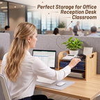 Marsui 3 Tier Desk Paper File Organizer, Bamboo & Acrylic Letter Tray - Image 5