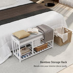 Bamboo Shoe Storage Bench with Cushioned Seat 3-Tier Entryway Shoe Rack - Image 6