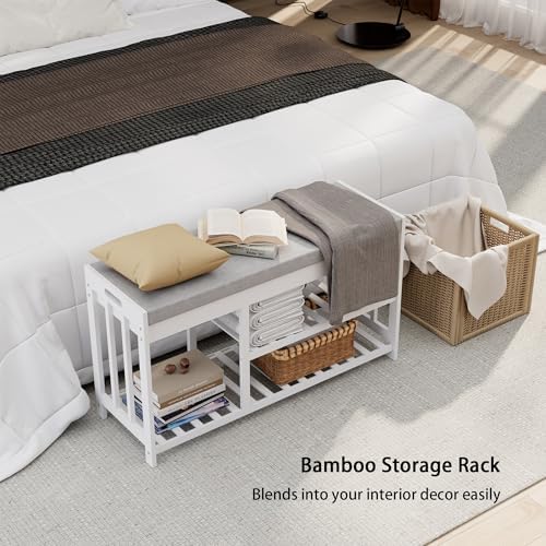 Bamboo Shoe Storage Bench with Cushioned Seat 3-Tier Entryway Shoe Rack - Image 6