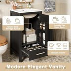 Harper & Bright Designs 18" Bathroom Vanity with Sink, Free Standing Single Vanity Set with One Divider Drawer, and Door Storage Shelf, Wooden Storage Cabinet with Ceramic Basin for Bathroom, Black - Image 6