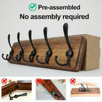 WEBI Rustic Coat Rack Wall Mount,Solid Wood Coat Hooks Wall Mounted Coat Hanger,16" Hole to Hole,Hook Rack Rail,5 Triple Hooks for Hanging Coats,Jacket,Clothes,Farmhouse,Brown - Image 6
