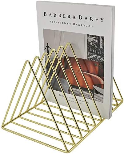 EASEPRES 9 Slot Magazine Rack Book Record Holder, Desktop Iron Storage Rack Bookshelf Multifunction Triangle File Organizer Sorter for Decor Home Office, Golden Pack of 2 - Image 5