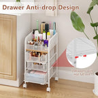 Rolling Makeup Cart Organizer with 3 Drawers, 4-Tier Narrow Floor Skincare Organizers with dividers, Vanity Organizer Cosmetics Display Cases for Makeup Brush, Hair Tool, White - Image 4