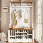 Itaar Hall Tree with Bench and Shoe Storage, 3-in-1 Entryway Bench with Coat Rack, Hall Tree with Adjustable Shoe Storage and Hanging Hooks, White and Brown (White and Brown) - Image 2