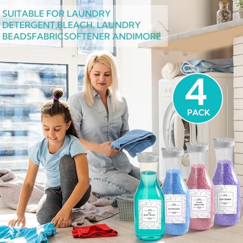 VZZNN 4 Pack Laundry Bottles 53oz Plastic Liquid Detergent Dispenser with 20 Label Laundry Room Organization for Liquid Powder Bleach Scent Booster Beads Soap Fabric Softener - Image 7