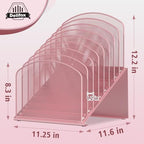 Inclined Desk File Organizer, 8-Section Upright Desk Organizer Standing File Sorter for Office Classroom Desktop Organization (Pink, 8) - Image 3