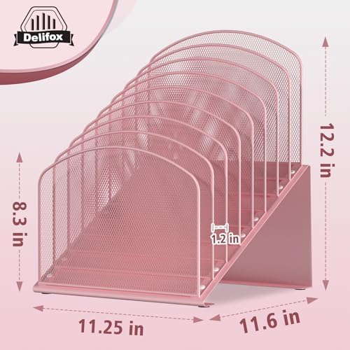 Inclined Desk File Organizer, 8-Section Upright Desk Organizer Standing File Sorter for Office Classroom Desktop Organization (Pink, 8) - Image 3