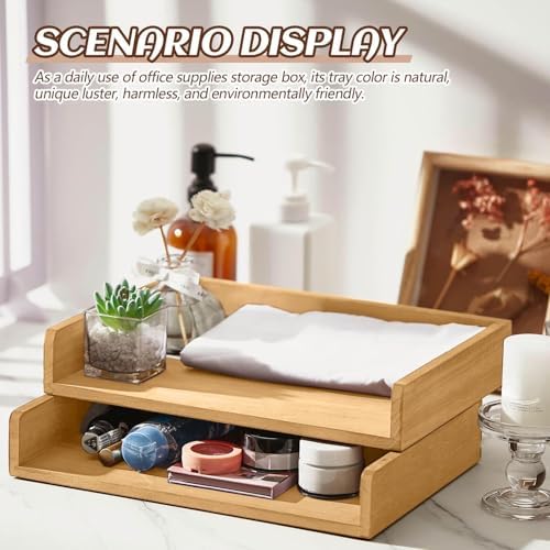 Yeaqee 4 Pcs Stackable Organizer Tray Wood Desk Organizer, Light Wood Color - Image 4