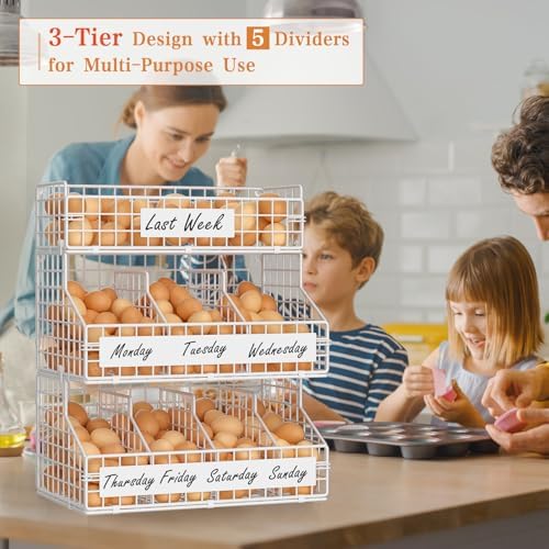 keomaisyto Egg Holder Countertop with 5 Dividers & DIY Nameplate - Image 6