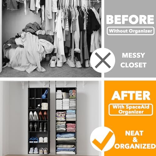 SpaceAid 2 Pack Hanging Closet Organizer and Storage with Dividers, 24 Compartments Hanging Shoe Shelves for Closet, Wardrobe, RV, Garment Rack - Black - Image 3