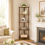 HOOBRO Corner Shelf, 5-Tier Wooden Corner Bookshelf for Small Space, Stylish Corner Storage Display Shelves for Living Room, Kitchen, Office Rustic Brown FG195CJ01 - Image 2