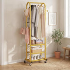Dttwacoyh Clothing Rack with Wheels,Narrow Metal Garment Rack,Gold - Image 4