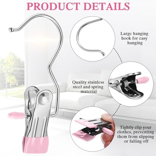 Yinder Boot Hangers Clips Laundry Hooks Hanging Stainless Steel Clothes Pins Portable Hangers for Closet Travel Socks Pants Handbags Hats Towels(Pink,250 Pcs) - Image 4