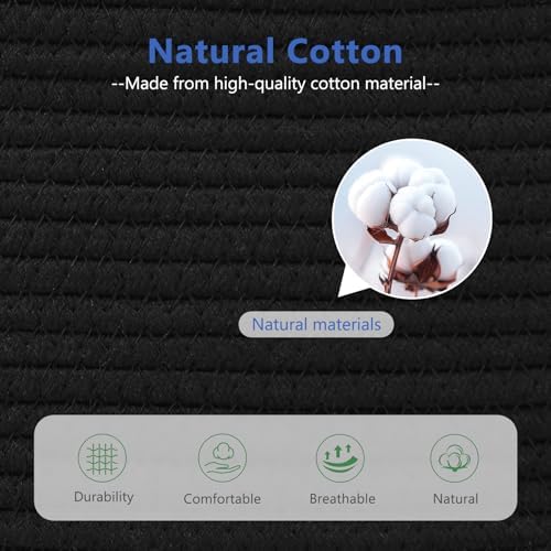ECDYQXVU 15x10x9 Black Woven Cotton Rope Storage Basket Handles 3 Pack - Image 2