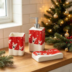 Christmas Reindeer Bathroom Accessories,3-Piece Ceramic Bathroom Accessory Set with Soap Dish, Dispenser, and Tumbler, Red - Image 5