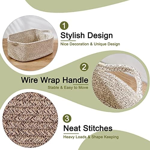 OIAHOMY 3 Pack Storage Baskets for Shelves Cotton Rope Storage Bins Brown - Image 4