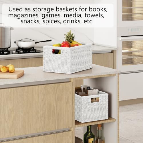 Vagusicc 2 Packs Large Wicker Storage Basket, Closet Storage Baskets Bins for Shelves, Decorative Collapsible Baskets for Organizing Clothes Toy Nursery Bathroom Organizers and Storage, White - Image 6