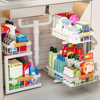 ADBIU 2 Pack Under Sink Organizers and Storage, Height Adjustable 2-Tier Pull Out Cabinet Organizer, Heavy Duty Slide Out Sink Shelf Drawer for Kitchen Bathroom Organization by ADBIU