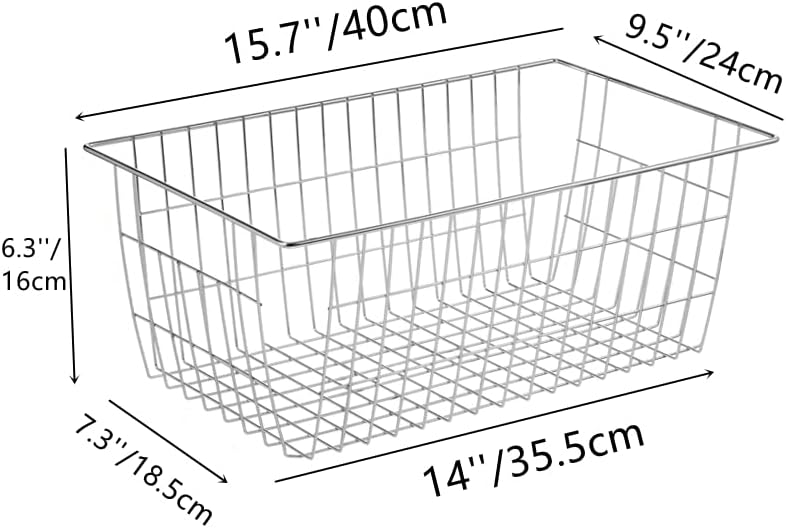 Slideep Wire Baskets Farmhouse Freezer Organizer Storage Bin Basket with Handles, Food Storage for Kitchen Cabinets, Pantry, Closet, Bedroom, Bathroom, Office 3 Pack - Image 6