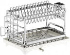 TarnorLe Double Layer Dish Drying Rack, Storage Super Large Bowl Dish Rack, Multifunctional Kitchen Countertop with Drain Pan, 304 Stainless Steel Kitchen Drying Rack, Tableware, Glass Drying Rack - Image 2