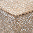 Wicker Basket with Lid, Seagrass Storage Basket, Woven Decorative Storage Baskets for Shelf Organizing, Whitewash - Image 4
