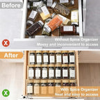 Spice Drawer Organizer with 20 Bamboo-lidded Spice Jars,216 Labels,25 Non-slip Rubber, Bamboo 4 Tier Seasoning Rack Tray Insert for Kitchen Drawers,Cabinets,Countertop,9" Wide x 15.8" Deep - Image 5
