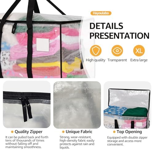 Moving Bags Heavy Duty Extra Large, Alternative for Moving Boxes & Moving Supplies,Clear Storage Bins with Lids, Plastic Packing Tote, Storage Bags for Clothes with Handles & Zippers(Clear, 6 Pack) - Image 6