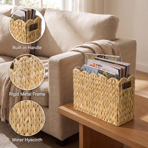 Magazine Holder with Handle, Handwoven Magazine Basket - Image 3