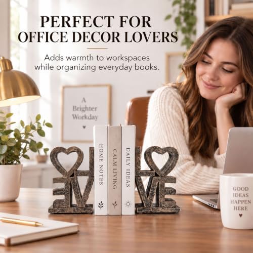 Love Bookends, Gold Decorative Book Ends for Shelves, Resin Bookends Set - Image 6