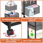 Cidaziya 3In1 Baby Diaper Caddy Organizer, 3 Tier Rolling Cart with Drawer, Detachable Dividers, Mobile Utility Cart Baby Dresser Clothes Organizer for Crib, Bedroom, Art & Craft Storage, Grey - Image 3