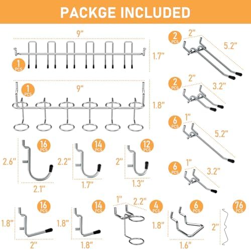 INCLY 176PCS Pegboard Hooks with Peg Locks, 1/4" Heavy Duty Metal - Image 4