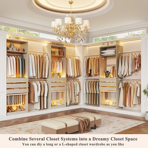 Closet System, 4-8 FT Closet Organizer with 3 Wood Drawers & Glass Top, Oak - Image 3