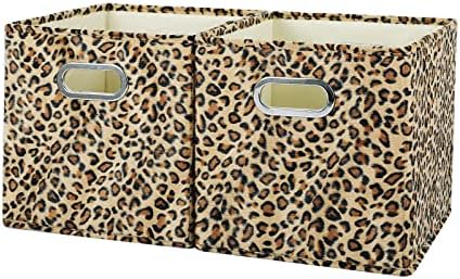 ANMINY Leopard Cheetah Print Storage Cubes Bins, Velvet, Brown, 11Inch 2PCS - Image 6