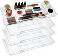 4pack Shallow Expandable Drawer Organizer, Adjustable 12.5”–20” Clear Plastic Drawer Organizer Tray for Vanity Bathroom Desk Kitchen Drawers, Multi Compartment Storage by Dunkive