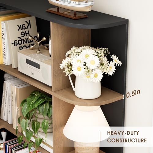 FOTOSOK 72" Corner Bookshelf, 6-Tier Bookshelf and Bookcase, Black/Brown - Image 6