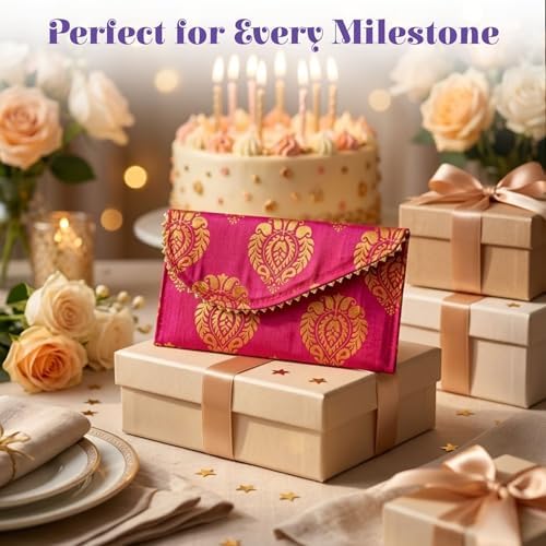 LoveNspire Brocade Fabric Money Envelopes (8 x 4 Inch) Decorative Floral Pattern Shagun Lifafa for Indian Wedding, Birthday | Cash Gift Holder & Home Savings Organizer Assorted/Pack of 10 - Image 2