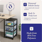 HOMZ Drawer Tower 3-Tier Storage Cart, Removable Wheels, Black Frame,2 Pack - Image 5