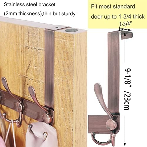 WEBI Over The Door Hook,Door Hanger Hook Rack with 5 Tri Hooks for Hanging,Over Door Towel Rack Door Coat Hanger Door Coat Rack for Bathroom,Behind Back of Door,Antique Copper,2 Packs - Image 4