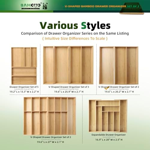 BAMOTTO CRAFTBAMBOO Long V-Shaped Bamboo Drawer Organizer Set of 2 - Image 7