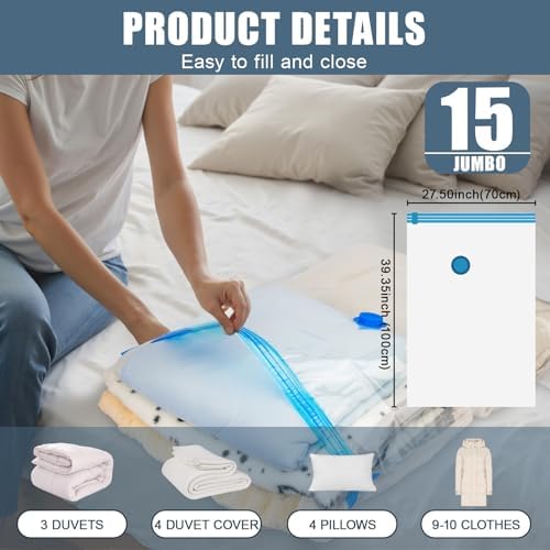 15 Jumbo Vacuum Storage Bags for Bedding with Electric Pump - Image 3