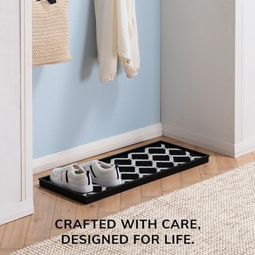 Anji Mountain Heavy Duty Waterproof Rubber Shoe Storage Mat Organizer/Boot Storage Multi Use for Entryway with Coir, Black and Ivory Diamond Insert, Fits 3 Pair (34.5" Wide) - Image 5